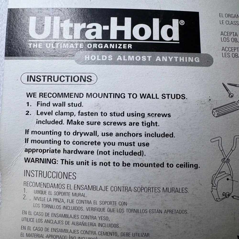 Lot of 2 Ultra-Hold The Ultimate Organizer Wall Mount Tool Clamp White 01002 NEW